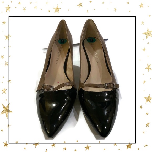 Franco Sarto Beige Black Leather Heels 8 - Picture 4 of 6